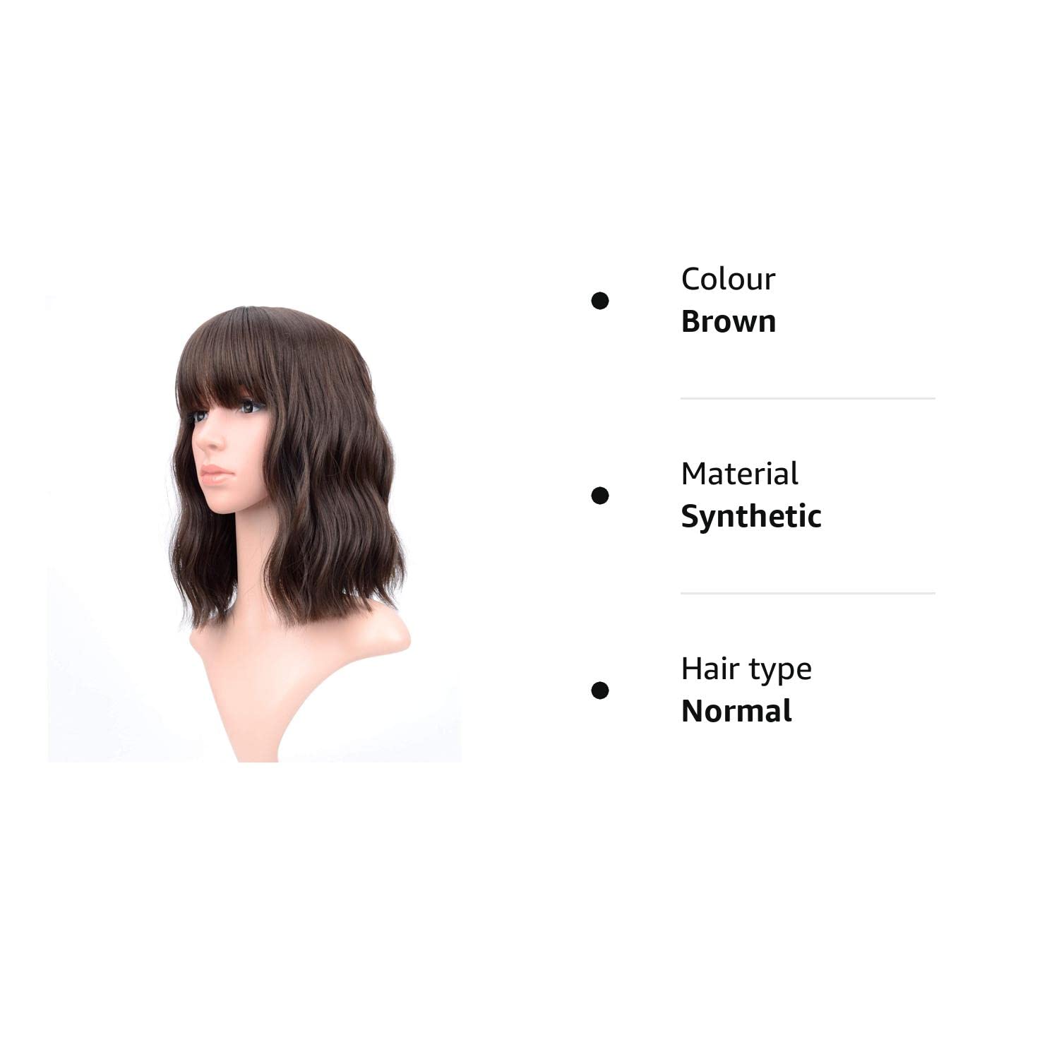 VCKOVCKO Short Bob Wigs Natural Brown Wavy Wig With Air Bangs Women's Shoulder Length Wigs Curly Wavy Synthetic Cosplay Wig Pastel Bob Wig for Girl Colorful Wigs(12", Natural Brown) - Image 7