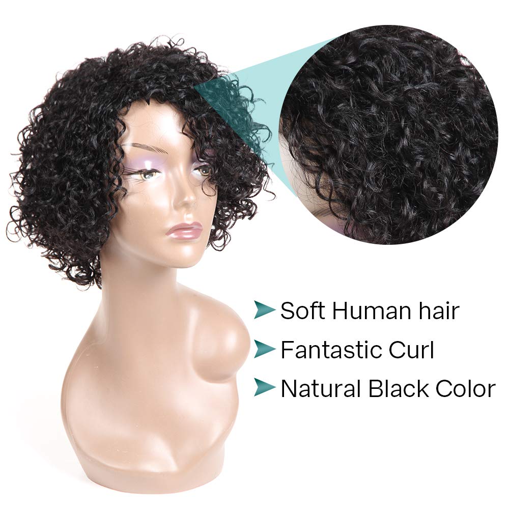 Brazilian Kinky Curly 10 Inch Human Hair Wigs for Black Women - Wear and Go Glueless Short Wig with Natural Color - 100% Human Hair - Image 3