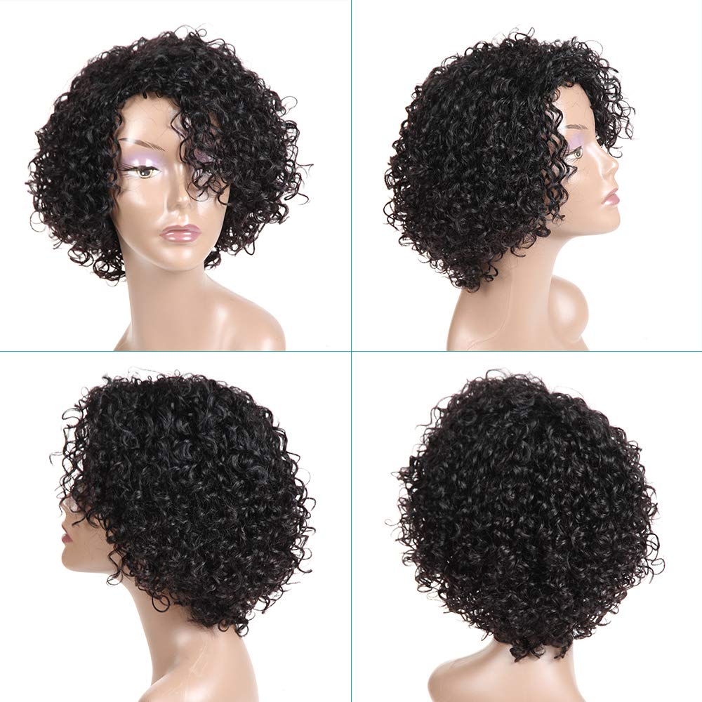 Brazilian Kinky Curly 10 Inch Human Hair Wigs for Black Women - Wear and Go Glueless Short Wig with Natural Color - 100% Human Hair - Image 4