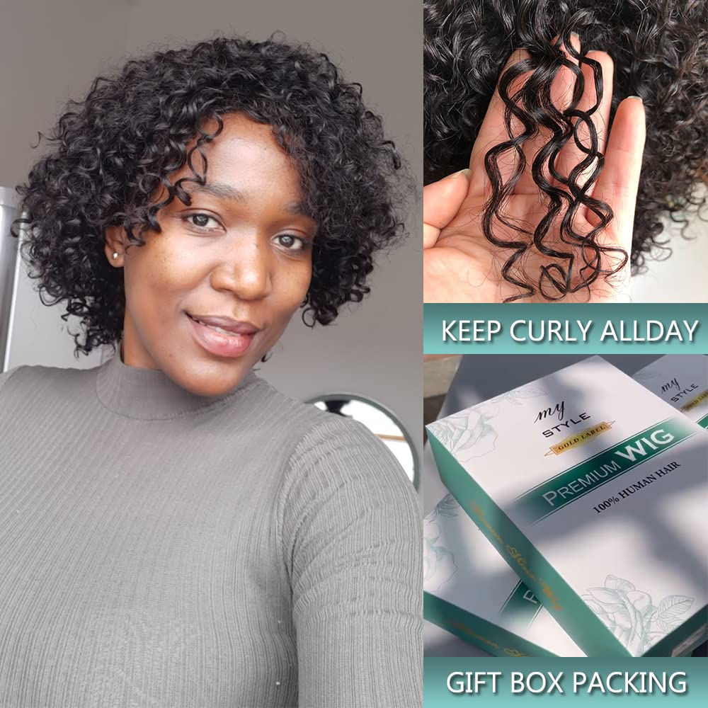 Brazilian Kinky Curly 10 Inch Human Hair Wigs for Black Women - Wear and Go Glueless Short Wig with Natural Color - 100% Human Hair - Image 2