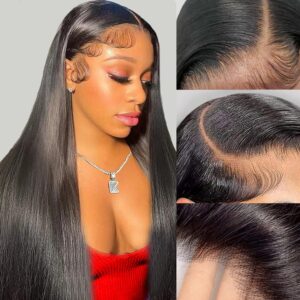 AUTYBEI 22 Inch Straight Lace Front Wigs Human Hair Pre Plucked 13x4 HD Lace Frontal Wigs Human Hair Wig For Black Women Brazilian Virgin Glueless Wigs Human Hair With Baby Hair
