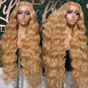 200% Density 13x6 HD Transparent Lace Front Wigs Human Hair Hair Pre-Plucked 13x6 Blonde Body Wave Glueless Light Brown Lace Front Wigs Human Hair