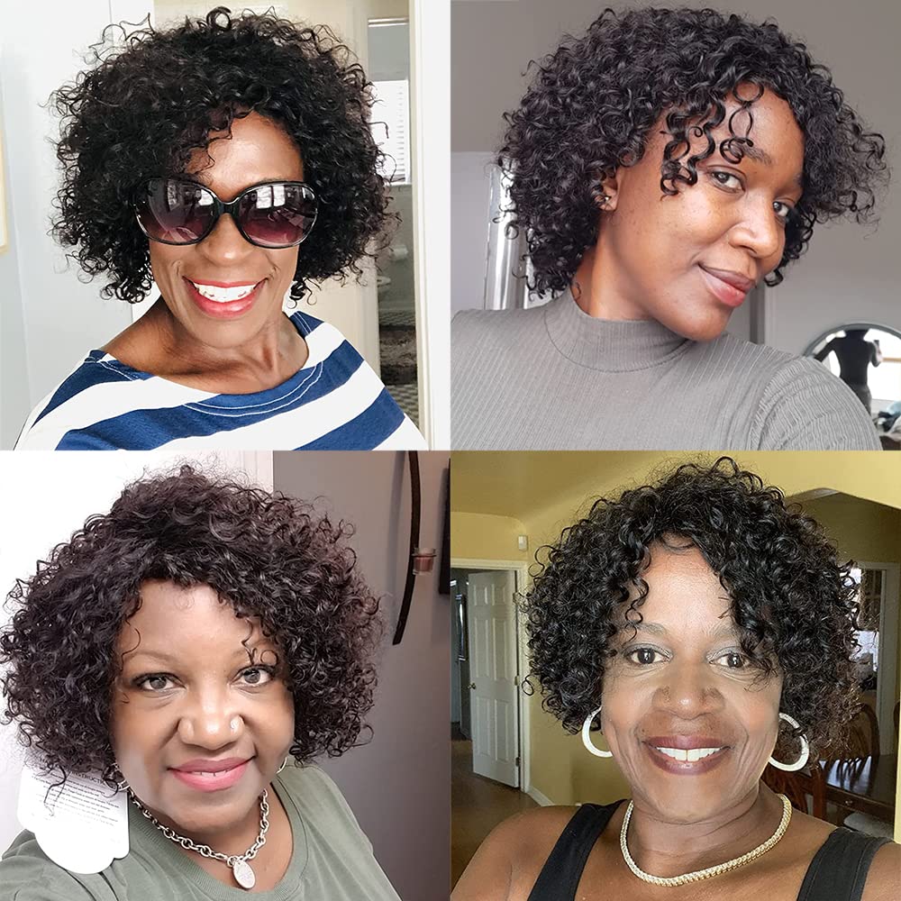 Brazilian Kinky Curly 10 Inch Human Hair Wigs for Black Women - Wear and Go Glueless Short Wig with Natural Color - 100% Human Hair - Image 5