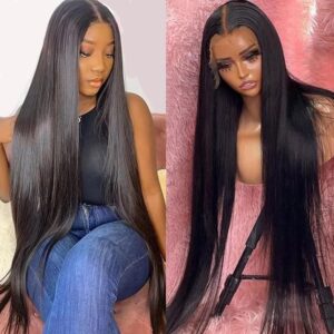 Lemoda 30Inch 13x6 SKINLIKE Real HD Lace Wigs 180% Density 12A Brazilian Straight Virgin Human Hair Lace Frontal Wigs Invisible 0.1mm Ultra-thin Frayed Ends Lace Front Wig Pre Plucked Tiny Knots